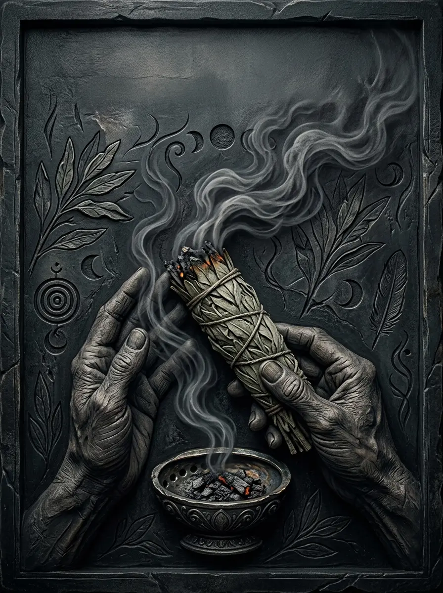 Illustration sombre d'une fumigation de sauge