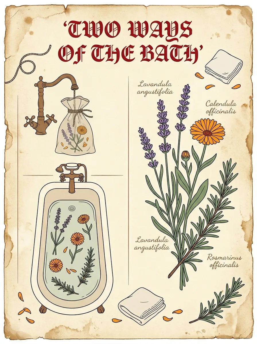 Pochon de plantes séchées pour le bain — lavande, calendula, romarin