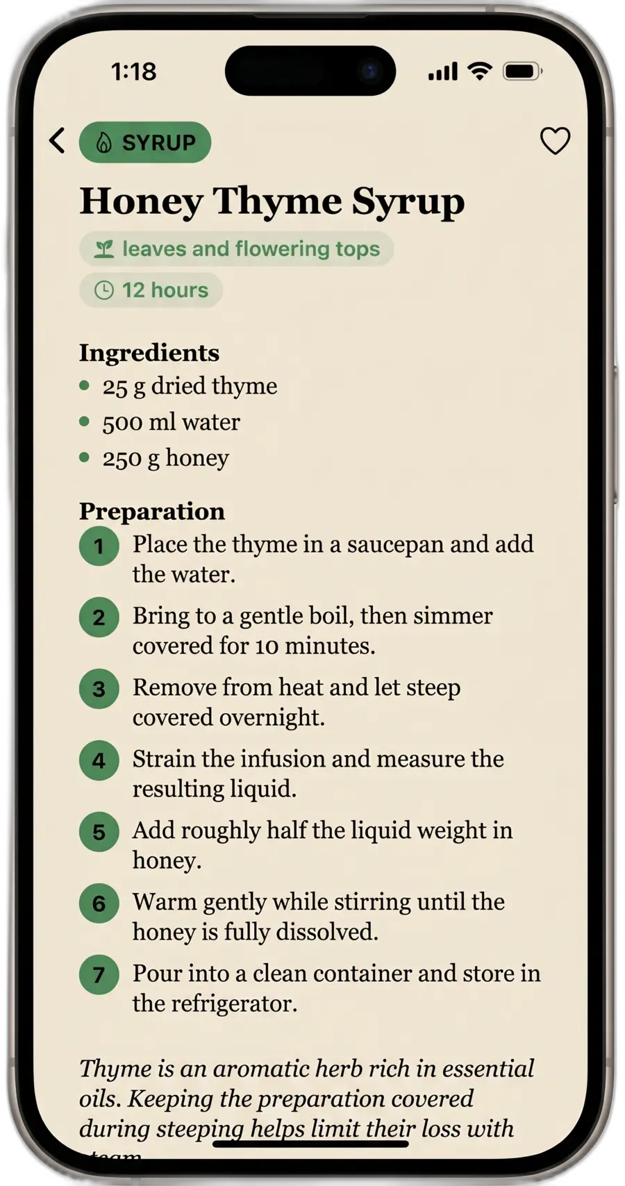 Écran de recettes herboristes Vervain